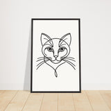 Timeless Cat Line Art - Natural Wood Framed Elegance - - Wooden Framed Posters