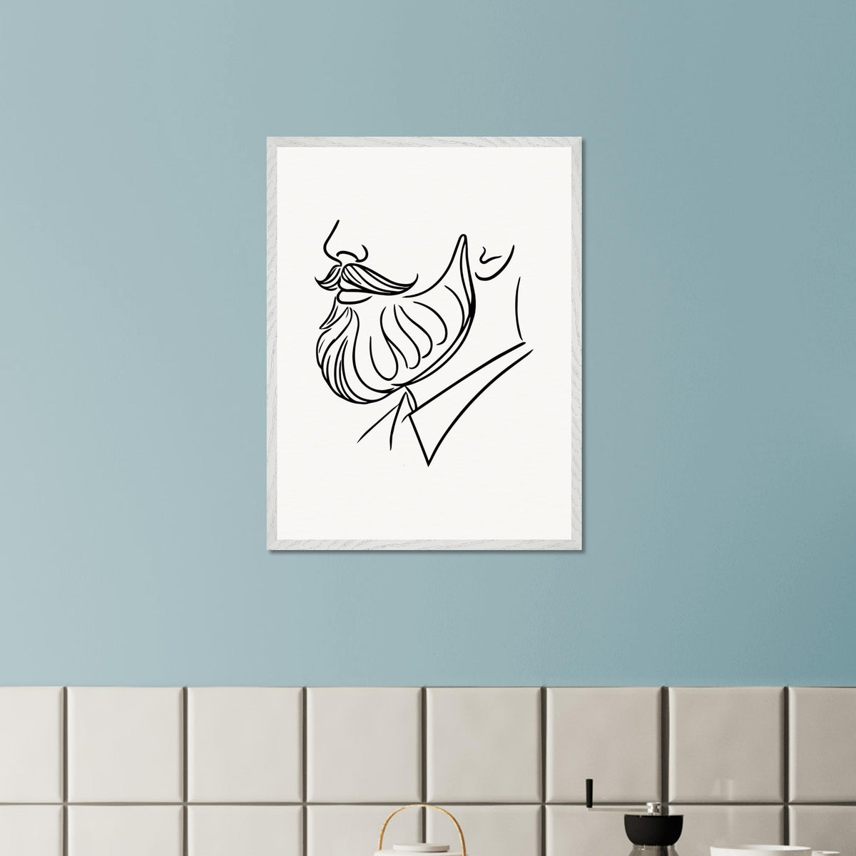 Beard and Bow - A Minimalist Tribute to Style - 60x80 cm 24x32″ White frame - Wooden Framed Posters