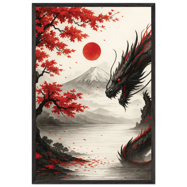 Japanese Dragon Wooden Framed Poster – Gift of Power - Black frame - Wooden Framed Posters