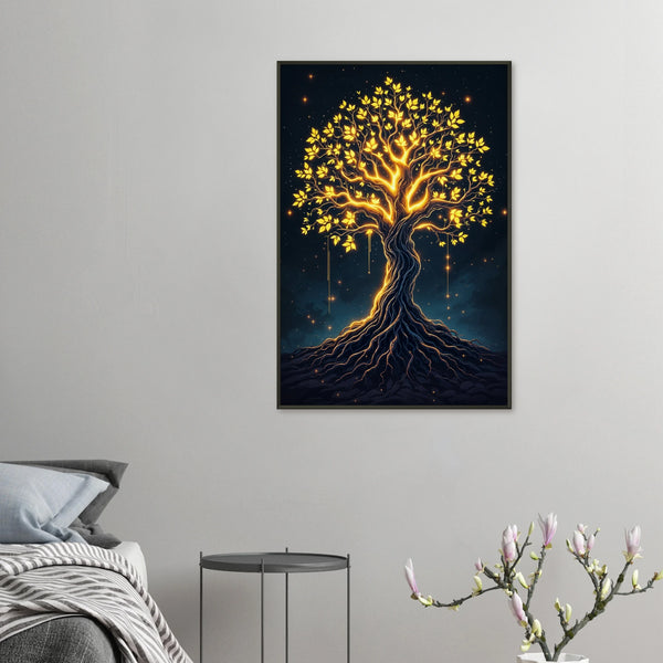 Golden Lumina - Mystical Tree Framed Poster - 60x90 cm 24x36″ - Metal Framed Posters