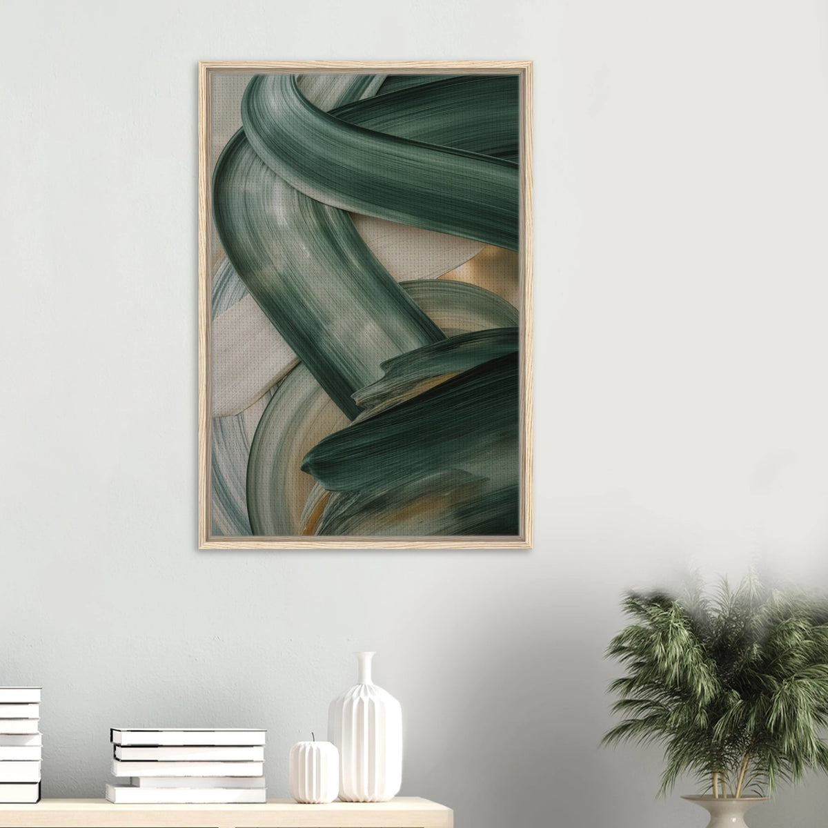 Gift Tranquility – Green Abstract Framed Canvas - Wood frame - Canvas