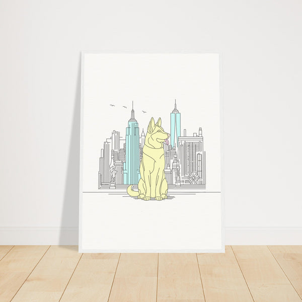 Urban Companion - Dog and Cityscape Art - 50x70 cm 20x28″ White frame - Wooden Framed Posters