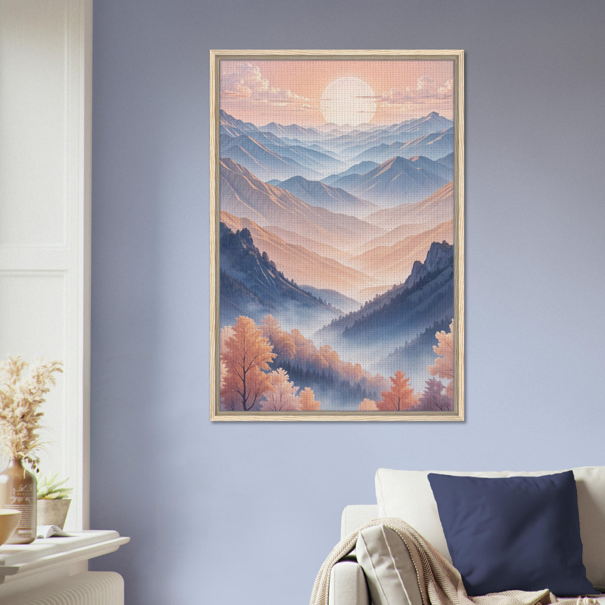 Morning Glow - Sunrise Over Serene Mountain Ranges - - Framed Canvas