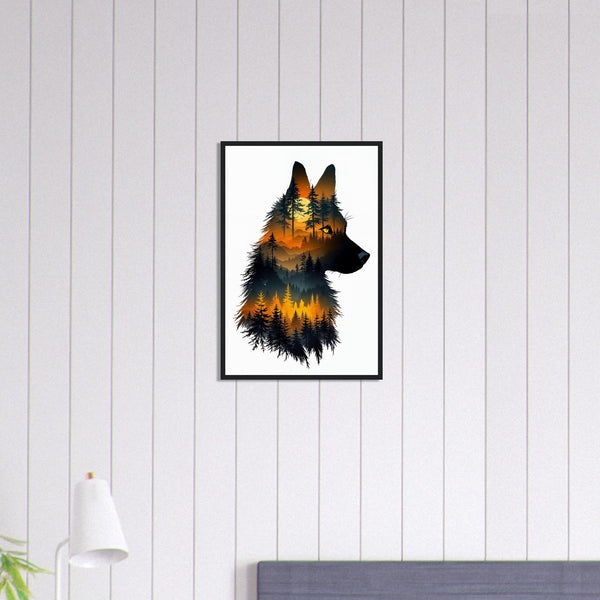 Guardian of the Forest - Wolf Portrait in Wooden Frame - Black frame 40x60 cm 16x24″ - Wooden Framed Posters