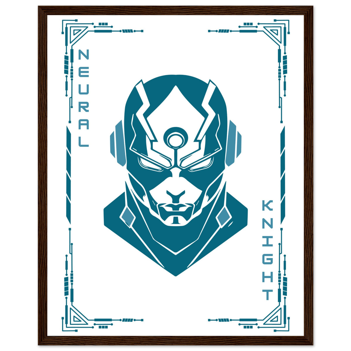 Transform Your Space - "Proton, Neural, Quantum Knights" Poster Set - 40x50 cm 16x20″ Dark wood frame Neural Knight - Wooden Framed Posters