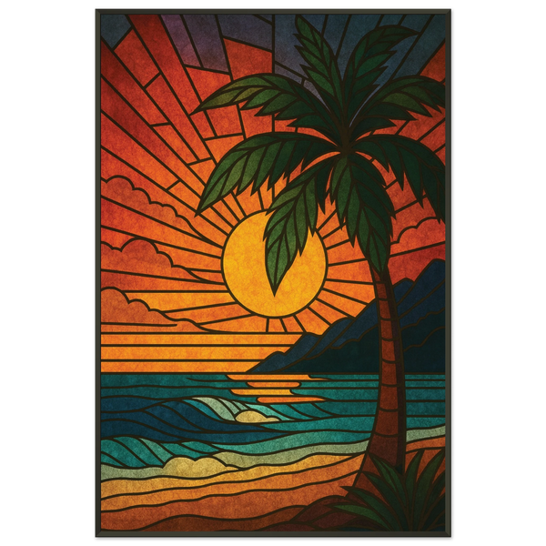 Metal Framed Poster – Stained-Glass Sunset Art - - Metal Framed Posters
