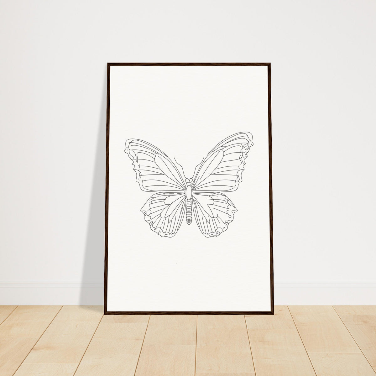 Butterfly Grace - Framed Minimalist Art - 60x90 cm 24x36″ Dark wood frame - Wooden Framed Posters