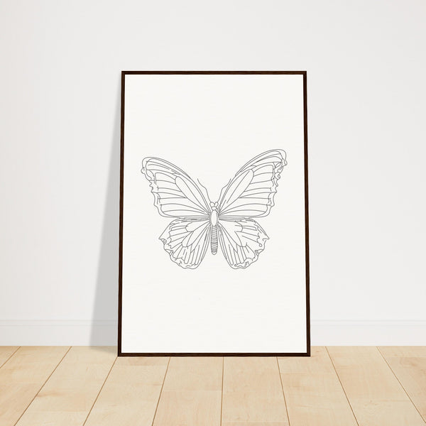 Butterfly Grace - Framed Minimalist Art - 60x90 cm 24x36″ Dark wood frame - Wooden Framed Posters