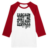 Embrace Sarcasm - Wear Your Wit with Our Unisex Raglan T-shirt! - White and Red - T-shirts