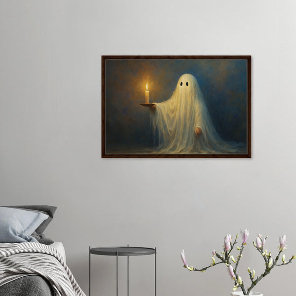 Gift a Gothic Glow – Ghostly Candle Framed Canvas - Dark wood frame - Canvas