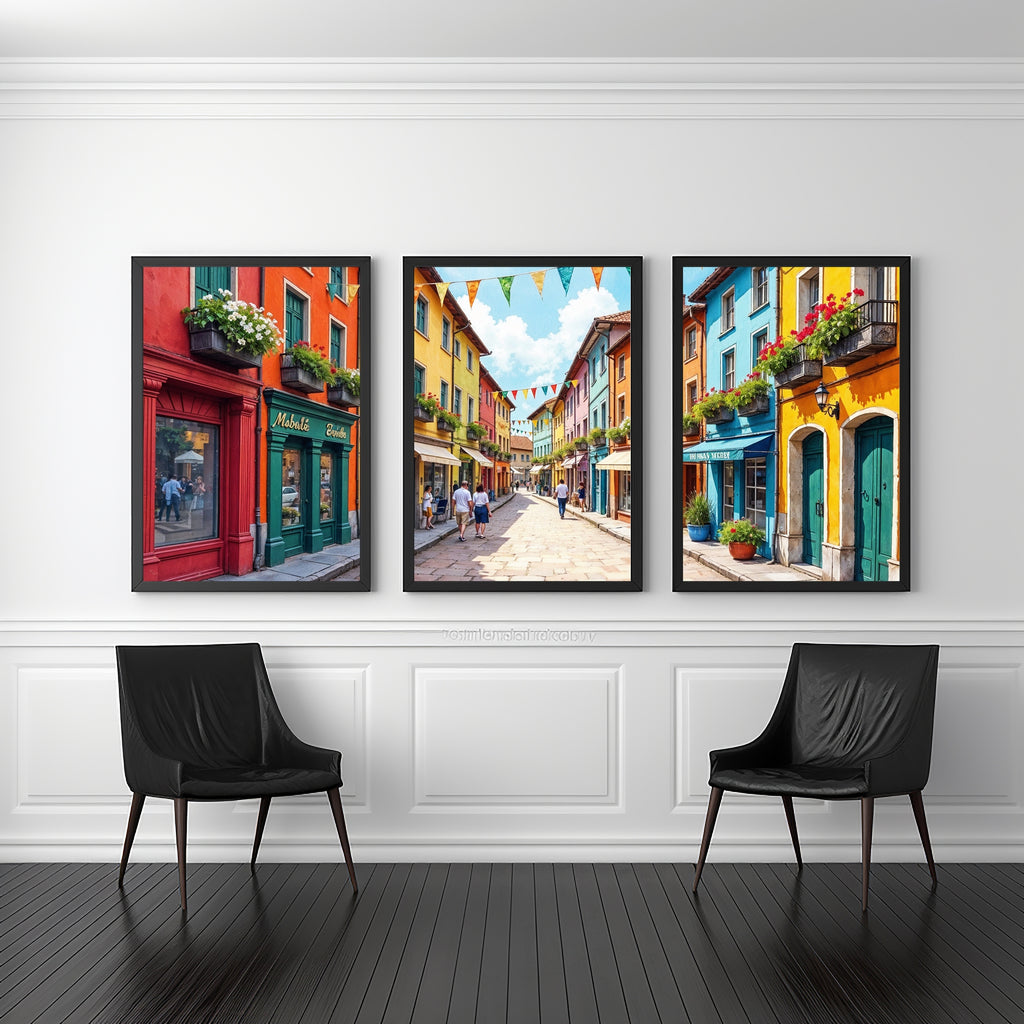 Vibrant European Facades - 24x36 - Framed Posters