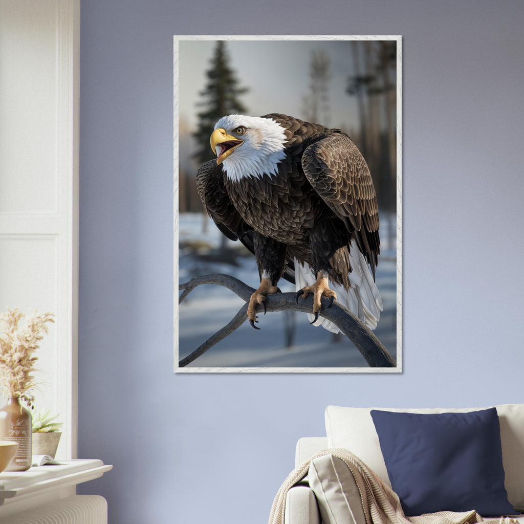 Regal Strength - Bald Eagle in Snowy Wilderness - White frame - Framed Posters