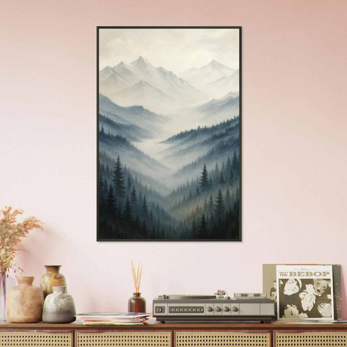 Misty Peaks – Tranquil Metal Framed Poster Gift - - Metal Framed Posters