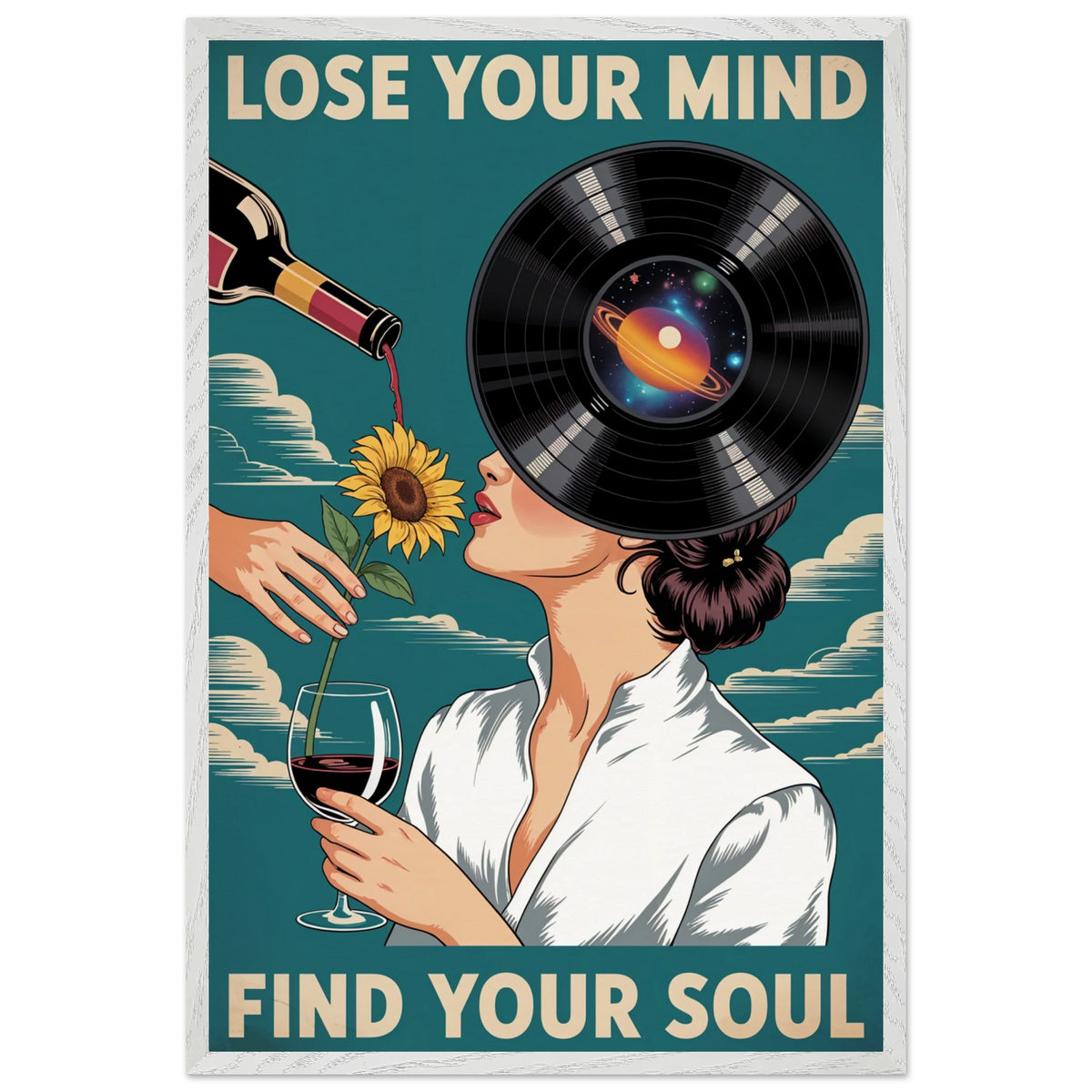 Find Your Soul - Framed Art for Music & Wine Lovers - - Wooden Framed Posters