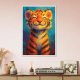 Smiling Tiger Wooden Poster – Gift of Joy & Courage - - Wooden Framed Posters