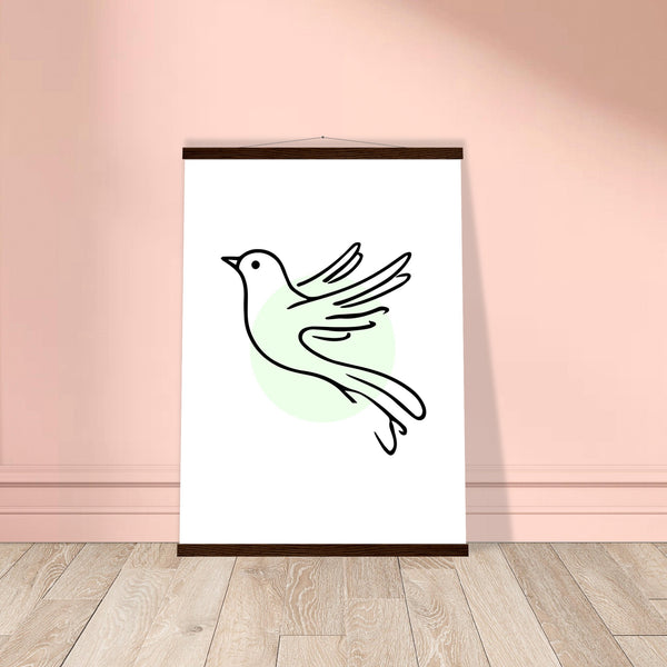 Serene Wings - Bird Art Poster with Magnetic Wooden Hanger - 50x70 cm 20x28″ Dark wood wall hanger - Posters With Hanger