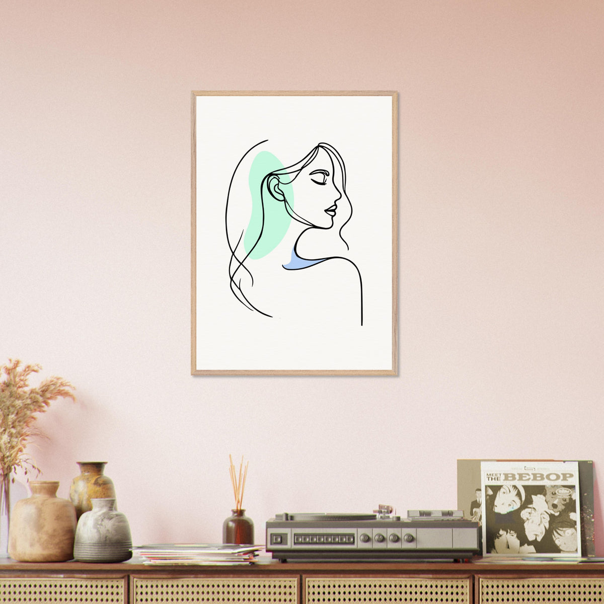 Elegance in Line - Minimalist Female Profile Art - 50x70 cm 20x28″ Wood frame - Wooden Framed Posters