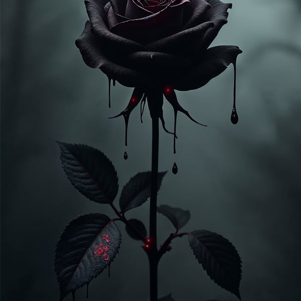 Midnight Rose with Scarlet Drops - 24x36 - Framed Posters