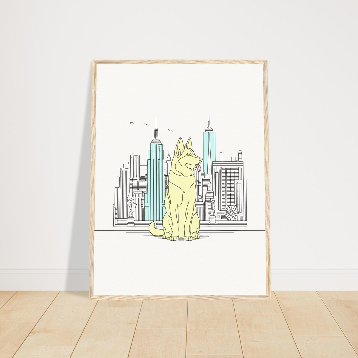 Urban Companion - Dog and Cityscape Art - 45x60 cm 18x24″ Wood frame - Wooden Framed Posters