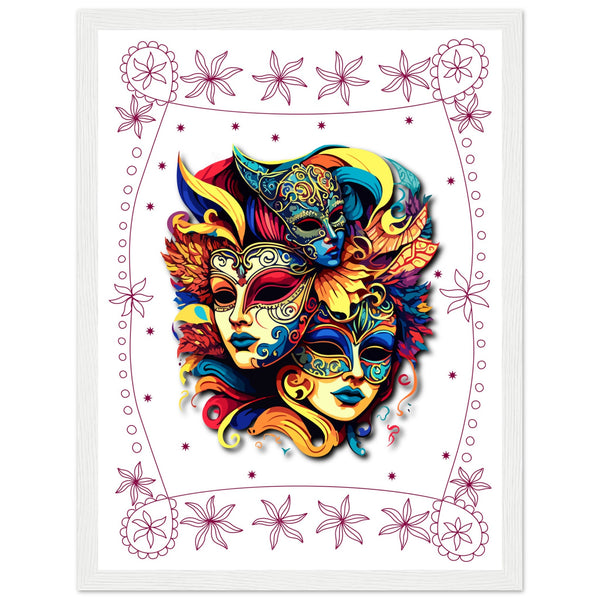 Colorful Mask Trio - Luxury Framed Print - 30x40 cm 12x16″ White frame - Wooden Framed Posters