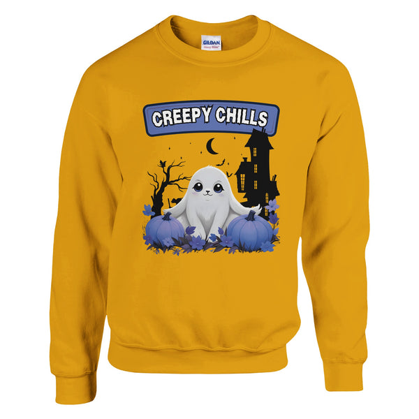 Adorable Haunts - Creepy Chills Ghost Sweatshirt - 3XL Gold - Sweatshirts