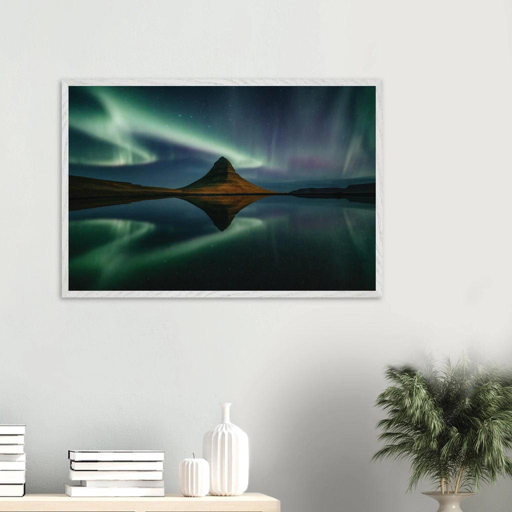 Wooden Framed Poster – Aurora & Mountain Gift - White frame - Wooden Framed Posters