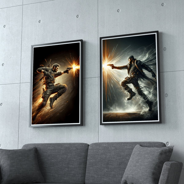 Dynamic Duel: Epic Showdown - 16x24 - Framed Posters