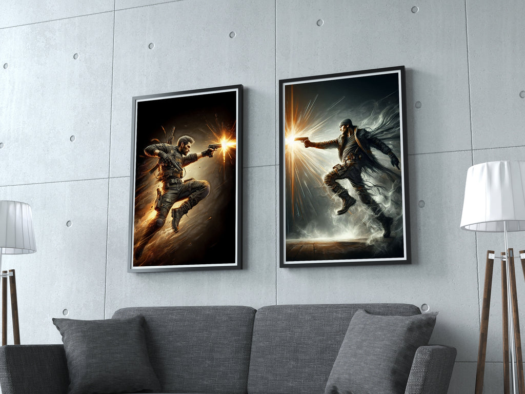 Dynamic Duel: Epic Showdown - 16x24 - Framed Posters