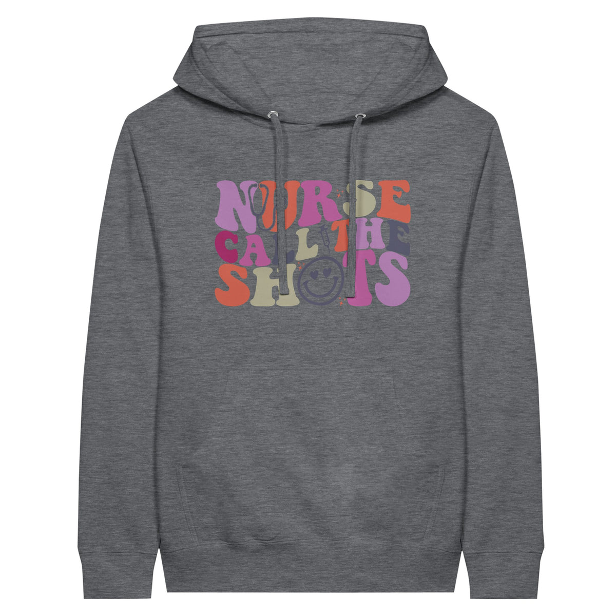 Nurse Calls the Shots Premium Unisex Pullover Hoodie - Charcoal Heather - Print Material