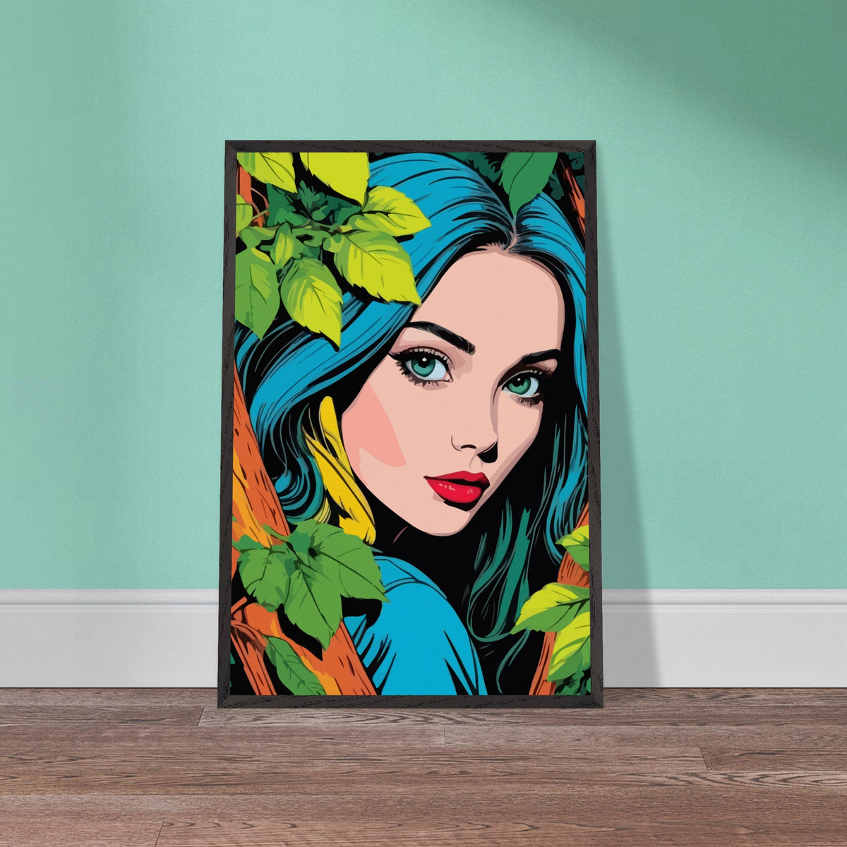 Premium Nature's Elegance - The Blue-Haired Muse - - Wooden Framed Posters