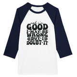 Doubtful Confidence - Unisex 3/4 sleeve Raglan T-shirt - White and Navy - T-shirts