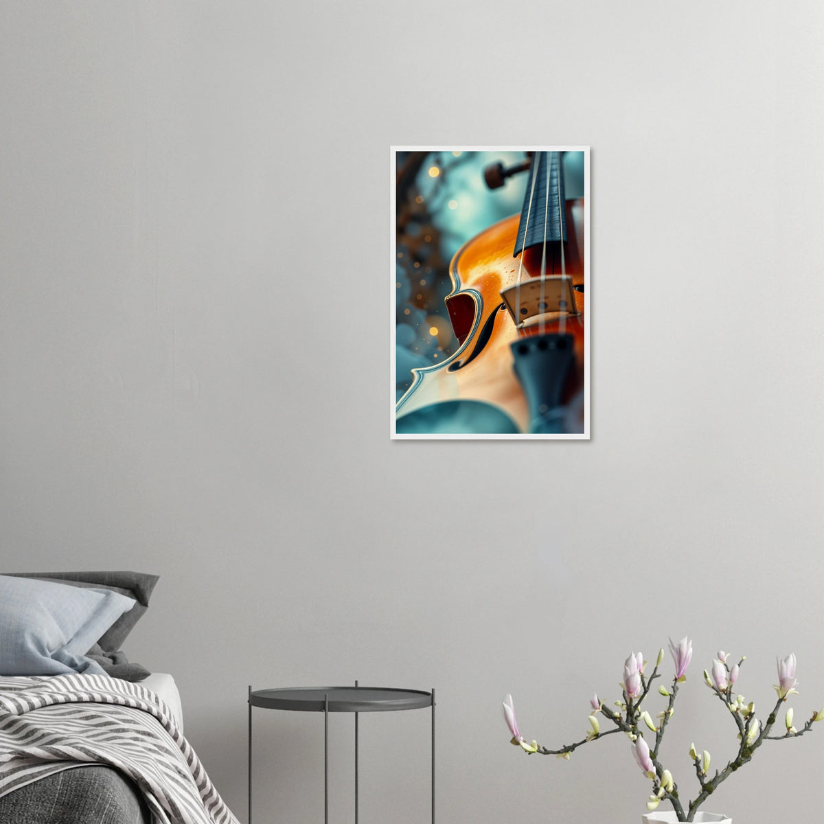 Musical Elegance - Violin Close-Up Art Print - 40x60 cm 16x24″ White frame - Wooden Framed Posters