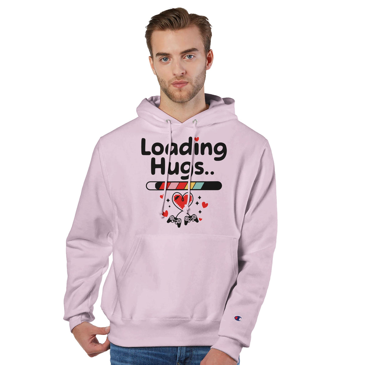 Champion “Loading Hugs” Hoodie for Him - body blush - Hoodies