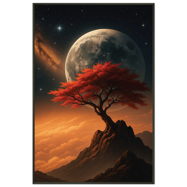Metal Framed Poster – Red Tree Under Moonlight - Default Title - Metal Framed Posters