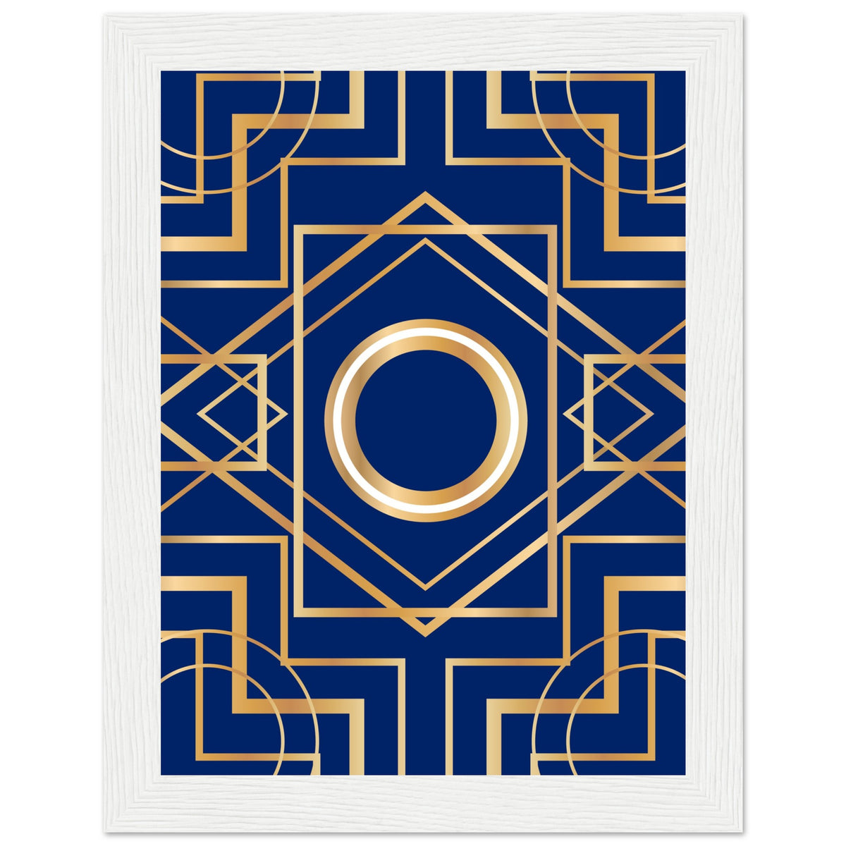 Art Deco Elegance - Blue & Gold Geometric Framed Print - 15x20 cm 6x8″ White frame - Wooden Framed Posters