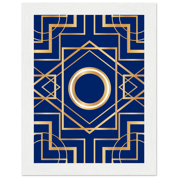 Art Deco Elegance - Blue & Gold Geometric Framed Print - 15x20 cm 6x8″ White frame - Wooden Framed Posters