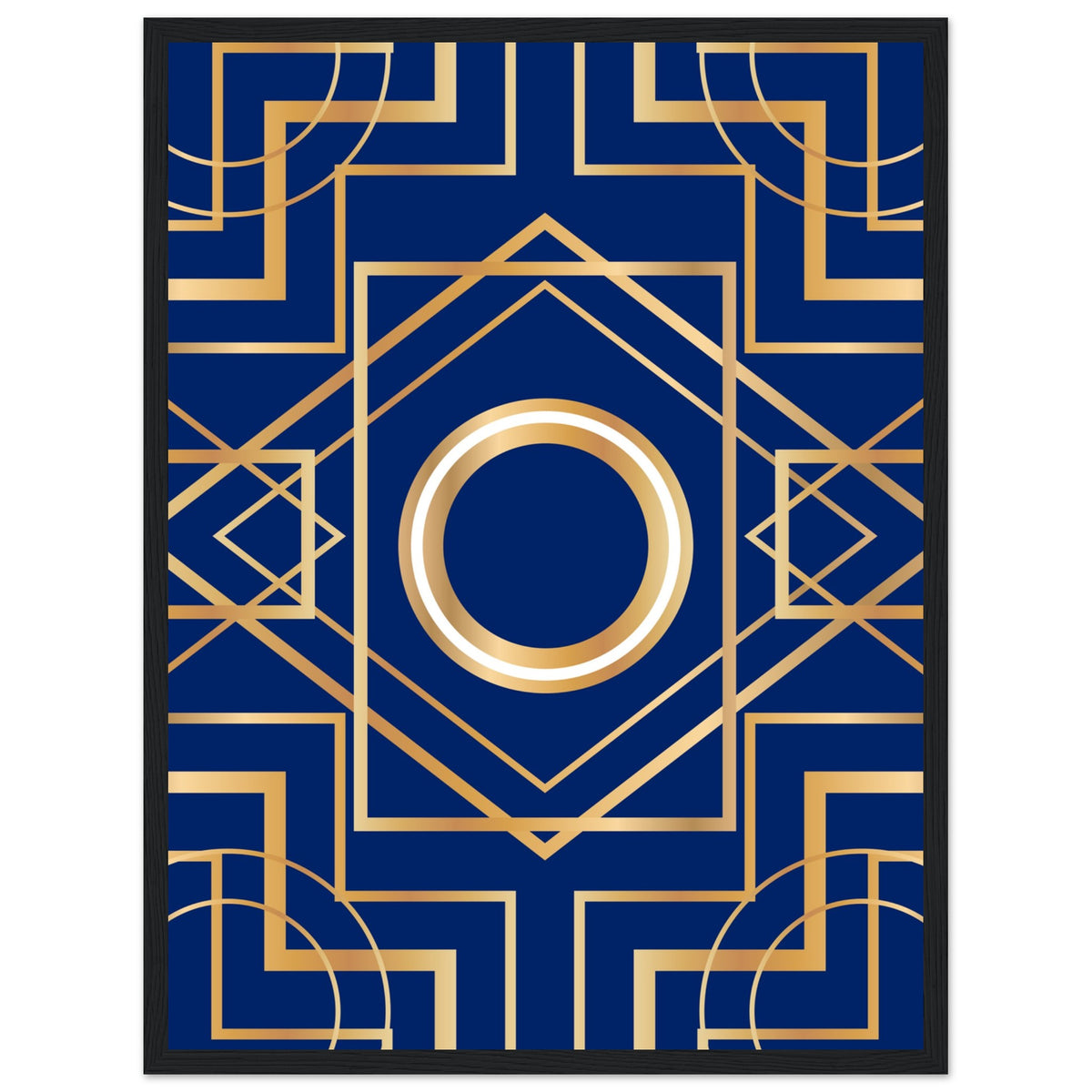 Art Deco Elegance - Blue & Gold Geometric Framed Print - 45x60 cm 18x24″ Black frame - Wooden Framed Posters