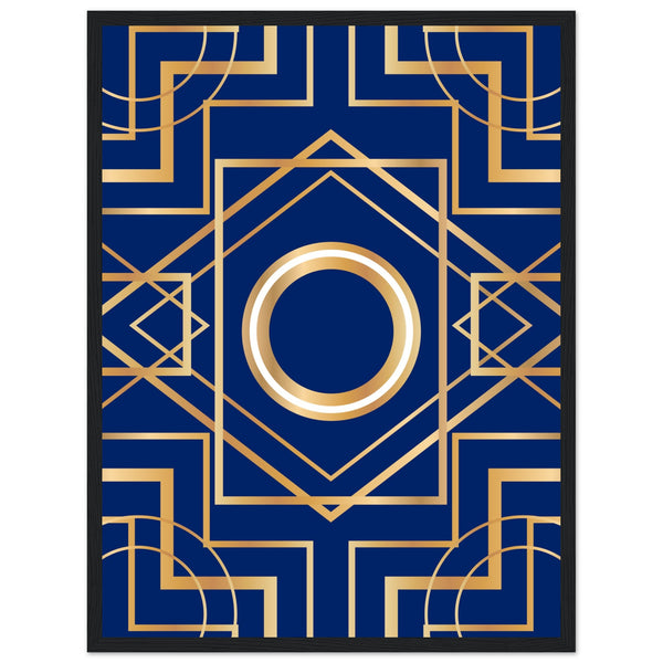 Art Deco Elegance - Blue & Gold Geometric Framed Print - 45x60 cm 18x24″ Black frame - Wooden Framed Posters