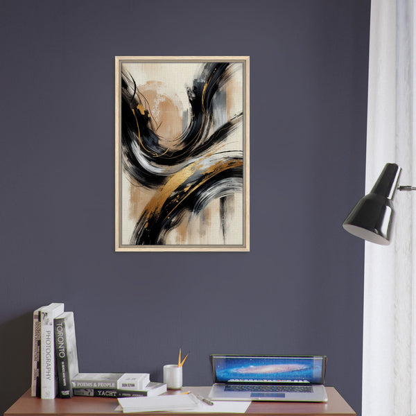 Golden Harmony - Dynamic Strokes in Motion - - Framed Canvas