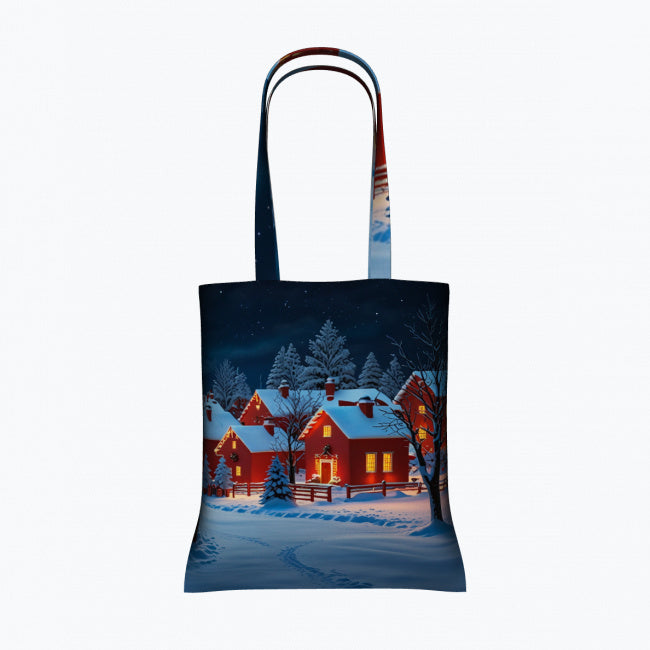 Snowy Night Scene Tote Bag - - Tote Bags