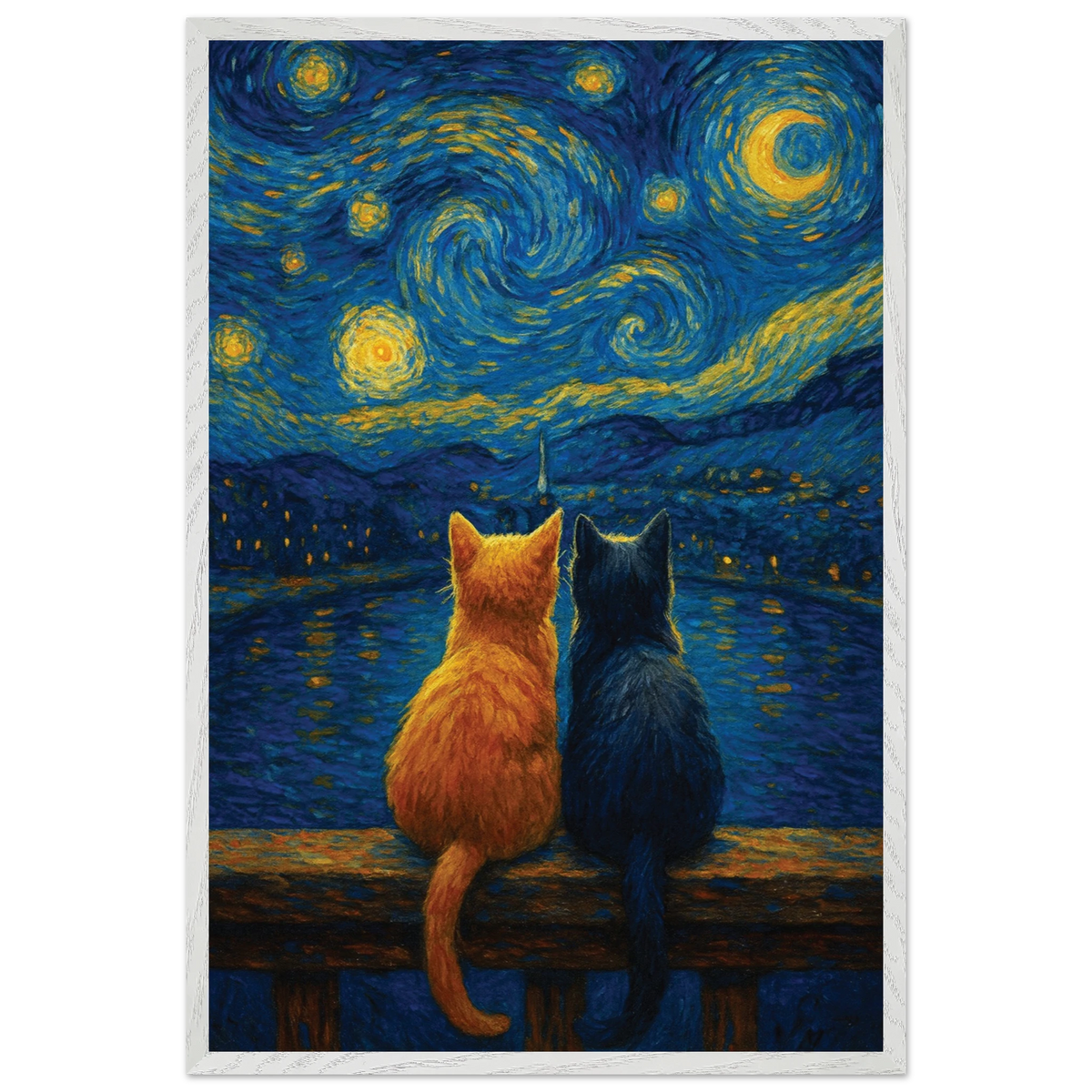 Wooden Framed Poster – Starry Cats Gift of Memory - - Wooden Framed Posters