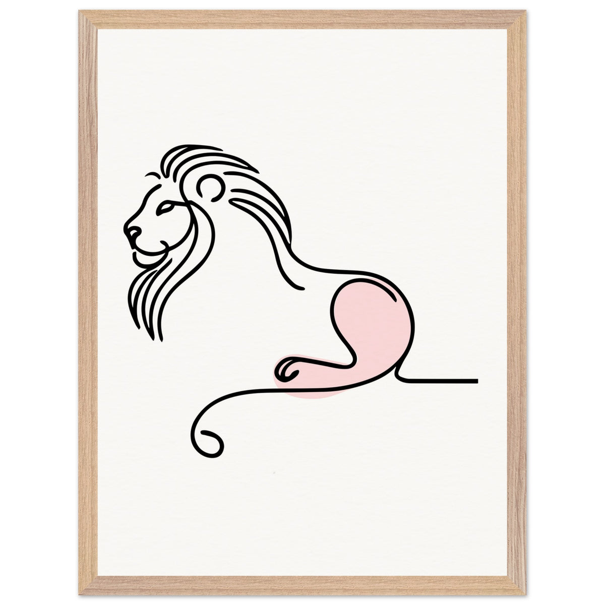 Majestic Serenity - Lion Line Art Poster - 45x60 cm 18x24″ Wood frame - Wooden Framed Posters