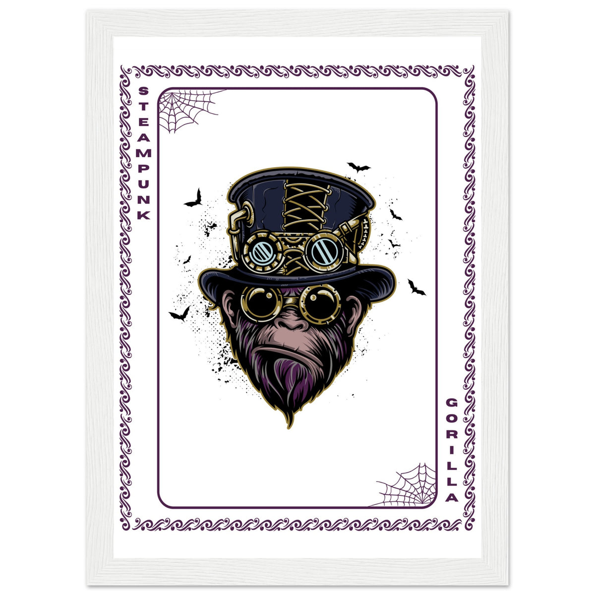 Elevate Your Decor - Steampunk, Funky, and Urban Gorilla Poster Set - A4 21x29.7 cm 8x12″ White frame Steampunk Gorilla - Wooden Framed Posters