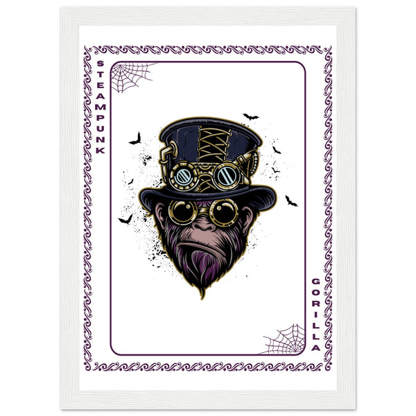 Elevate Your Decor - Steampunk, Funky, and Urban Gorilla Poster Set - A4 21x29.7 cm 8x12″ White frame Steampunk Gorilla - Wooden Framed Posters