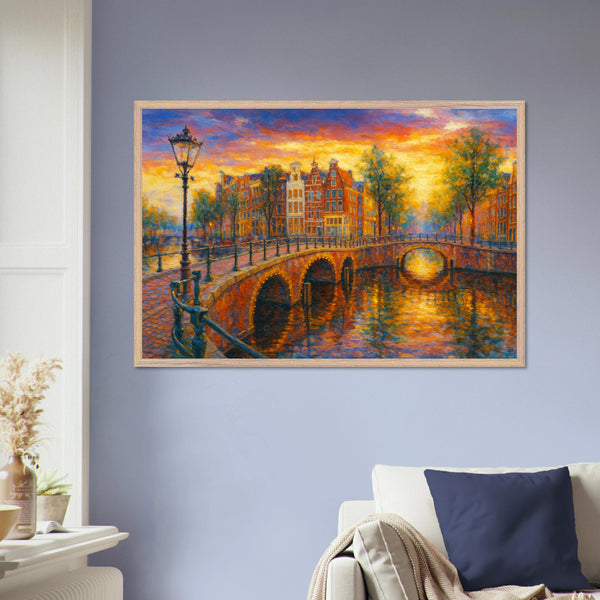 Amsterdam Bridge AI Masterpiece Poster – Gift of Memory - Wood frame - Wooden Framed Posters