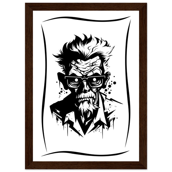 Edgy Artistry - Black and White Character - A4 21x29.7 cm 8x12″ Dark wood frame - Wooden Framed Posters