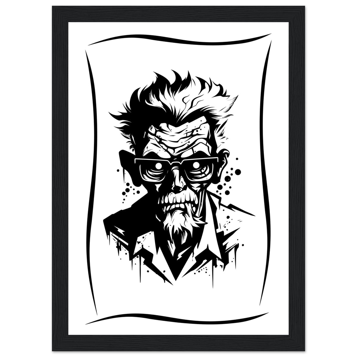 Edgy Artistry - Black and White Character - A4 21x29.7 cm 8x12″ Black frame - Wooden Framed Posters