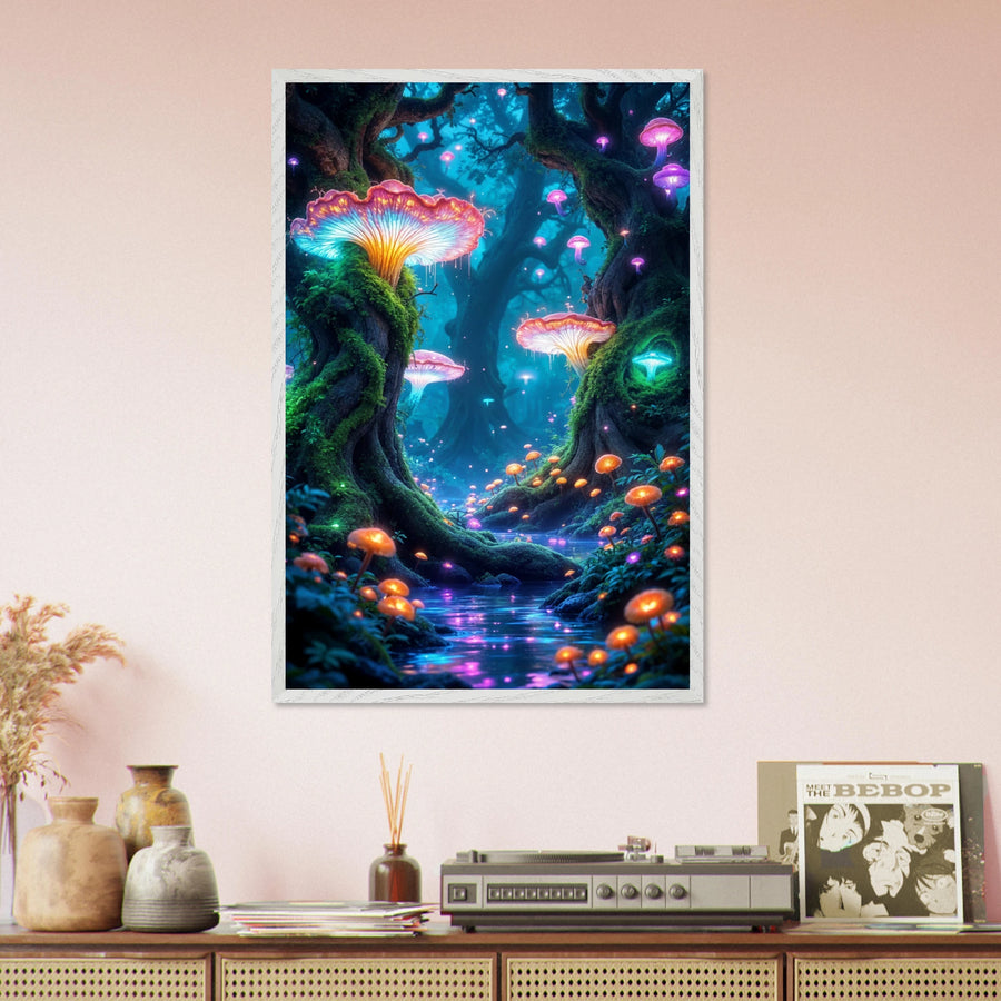 Mystic Forest Gift – Wooden Poster - White frame - Wooden Framed Posters
