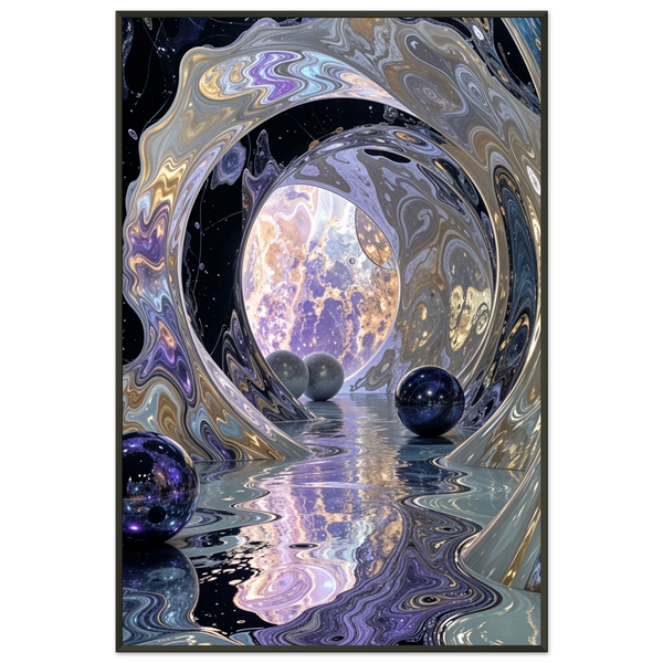 Celestial Dreamscape - Abstract Moon & Spheres Poster - - Metal Framed Posters