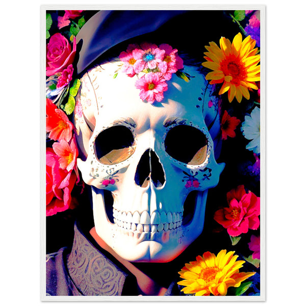 Mystical Bloom - Premium Floral Skull Poster - 60x80 cm 24x32″ White frame - Wooden Framed Posters